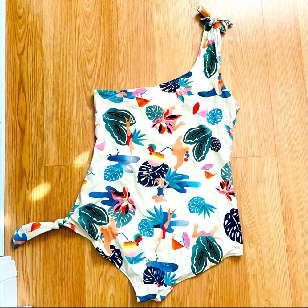 & Other Stories Tropical Print One Shoulder Swim